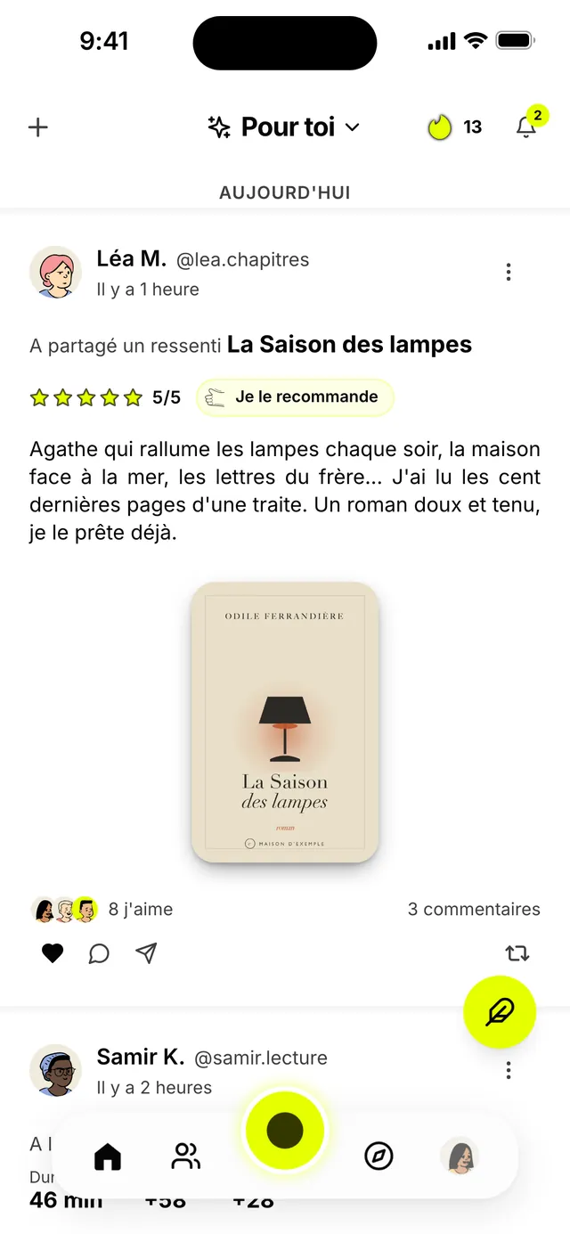 Le ressenti de Léa sur La Saison des lampes&nbsp;: 5 sur 5, «&nbsp;Je le recommande&nbsp;», et son avis (données d'exemple).