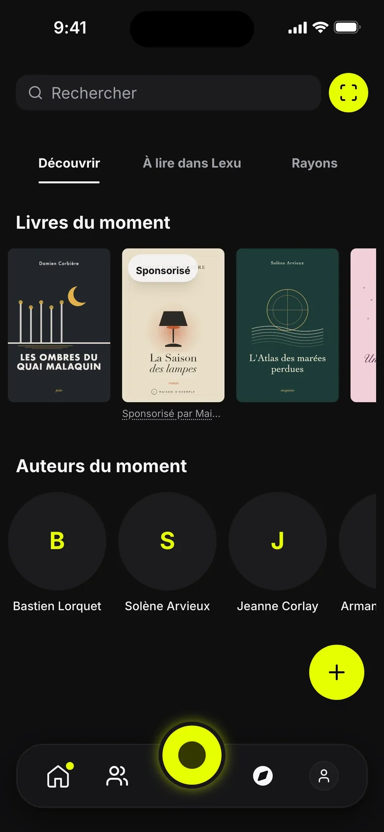 Encart Explorer : la vignette du livre dans la rangée Livres du moment de l'onglet Explorer, avec le badge Sponsorisé et le nom de l'annonceur (données d'exemple)
