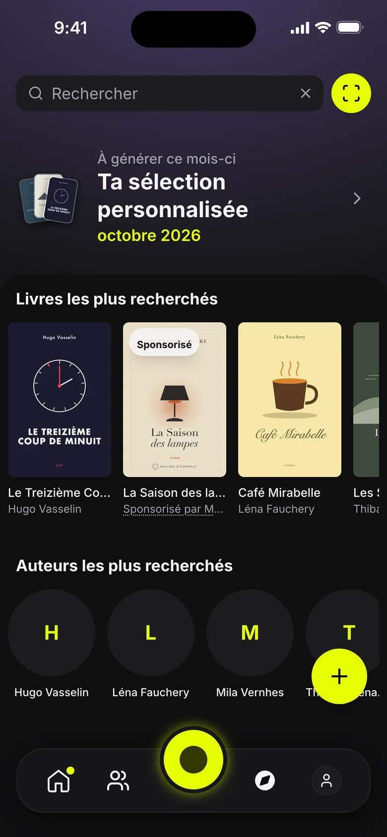 Encart Recherche : la vignette du livre en 2e position de la rangée Livres les plus recherchés, avec le badge Sponsorisé et le nom de l'annonceur (données d'exemple)